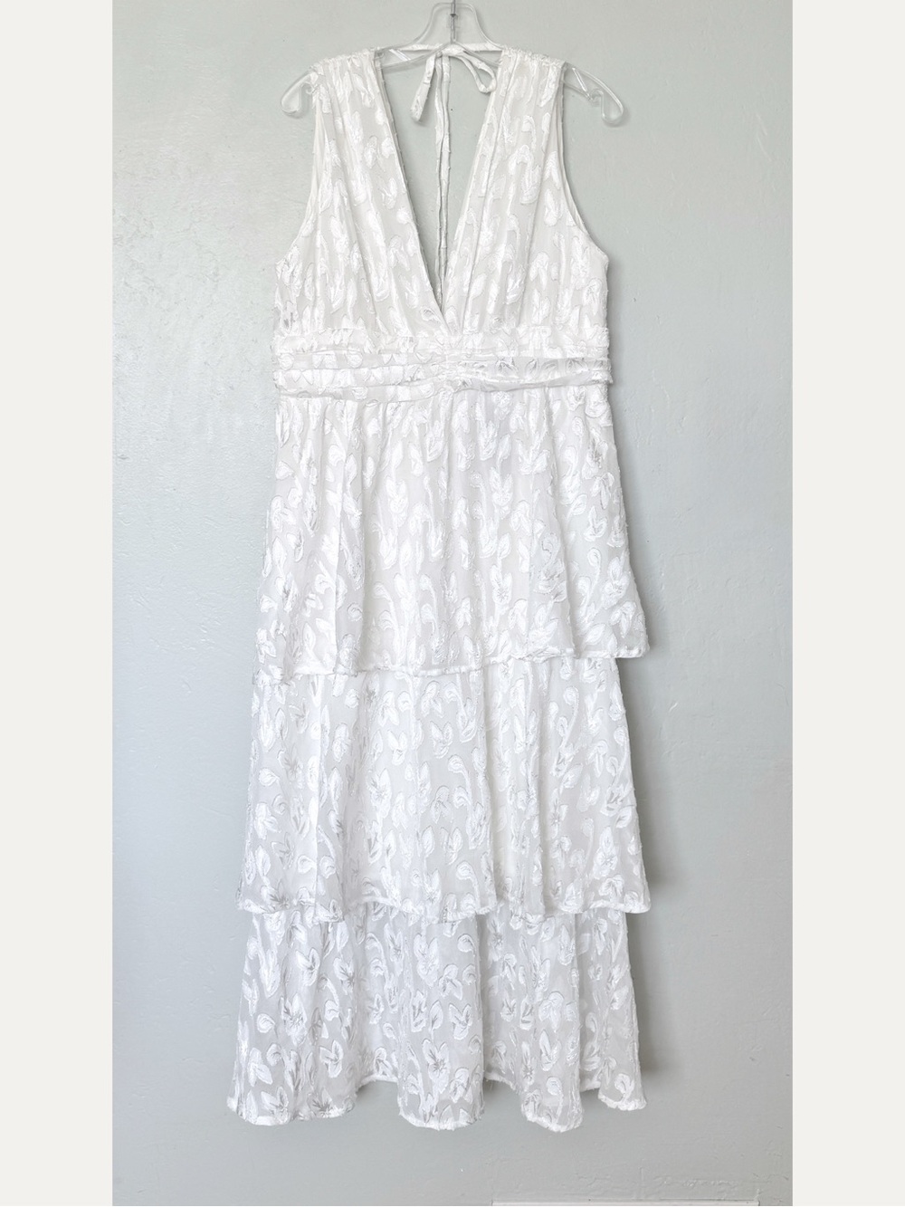 Lulus Make It Mesmerizing White Jacquard Tiered Midi Dress Size XL